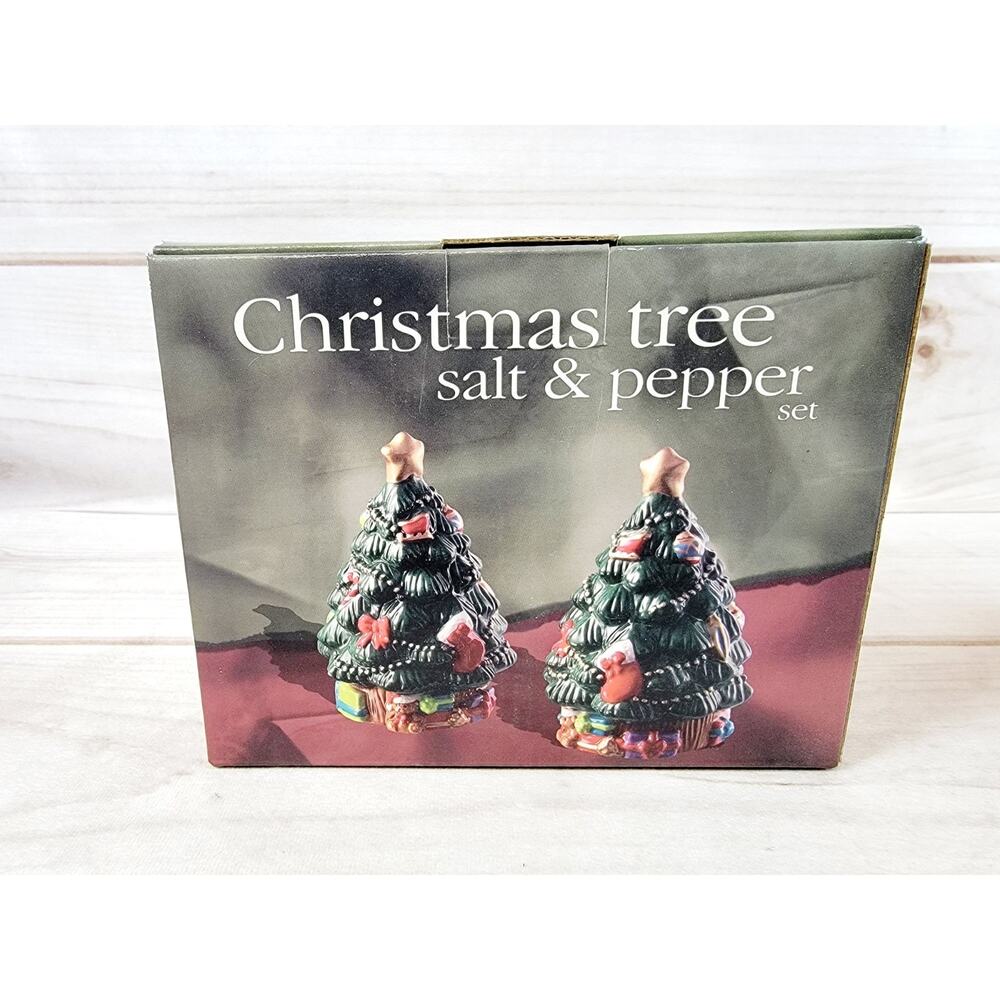 Vintage Christmas Tree Salt & Pepper Shakers Ceramic Holiday